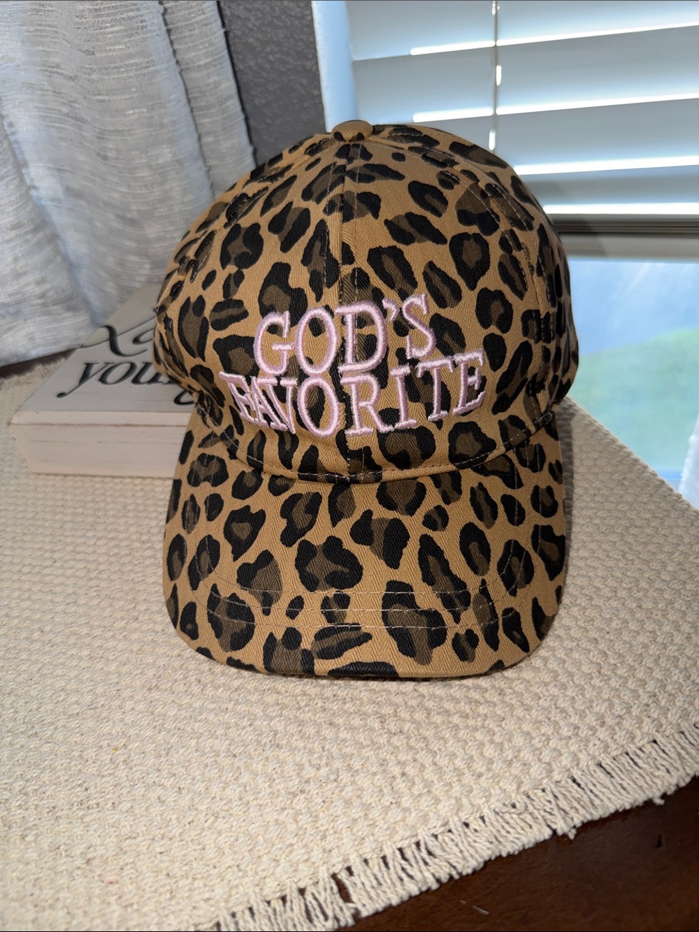Leopard Print 'God's Favorite' Baseball Cap - Pink Embroidery